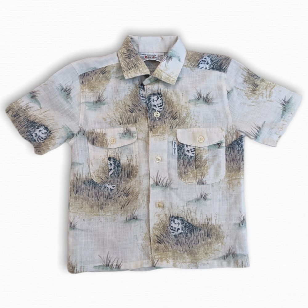 Vintage Boys Short Sleeve Safari Lion Button Down Top